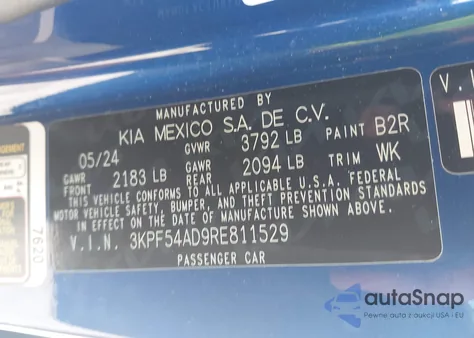 2024 Kia Forte Gt-Line from USA, damaged, VIN 3KPF54AD9RE811529